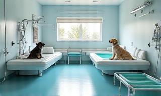 Pet rehabilitation area with hydrotherapy treadmill